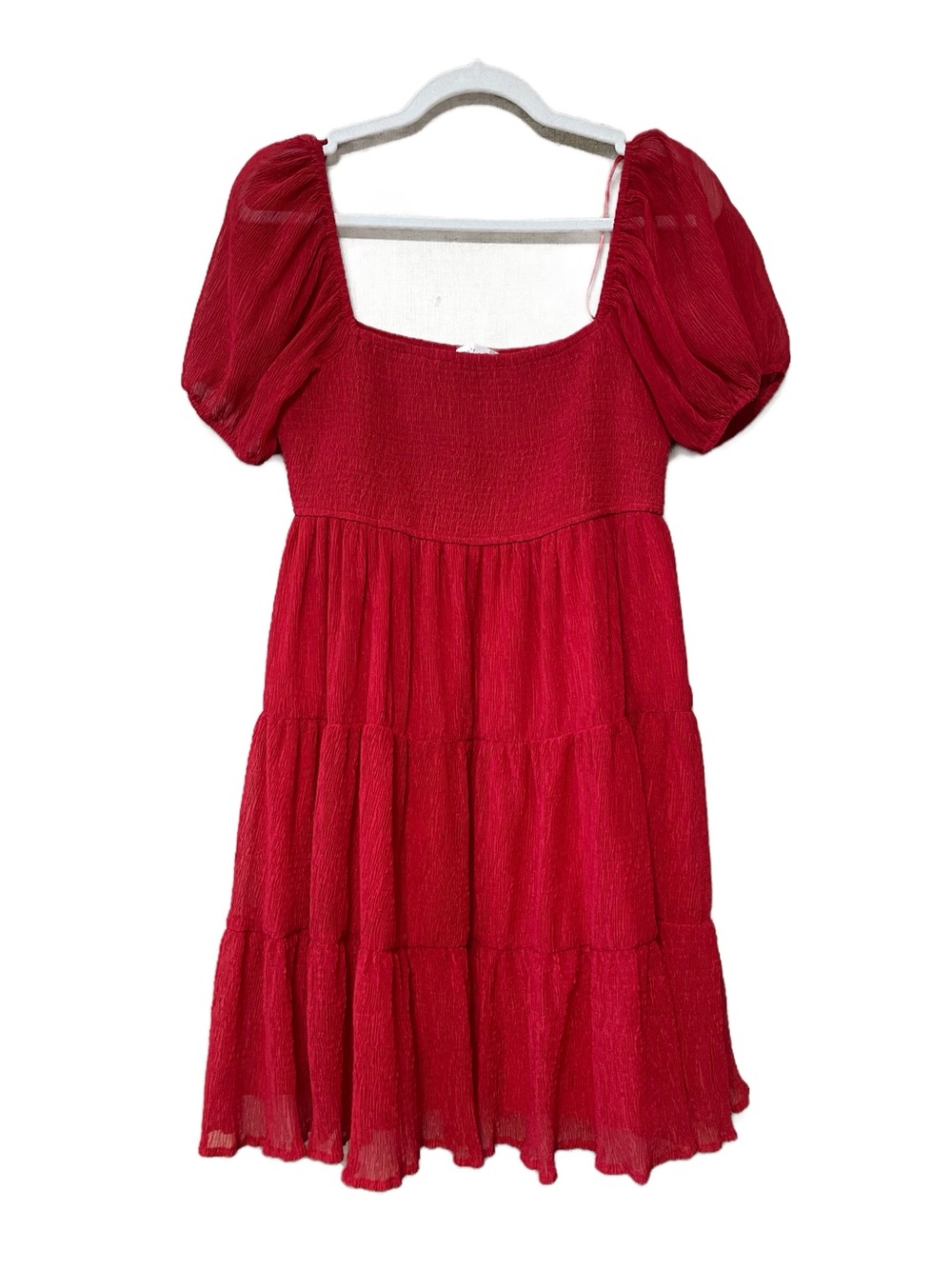 Altar’d State Red Smocked Tiered Puff Sleeve Mini Dress Women’s Medium